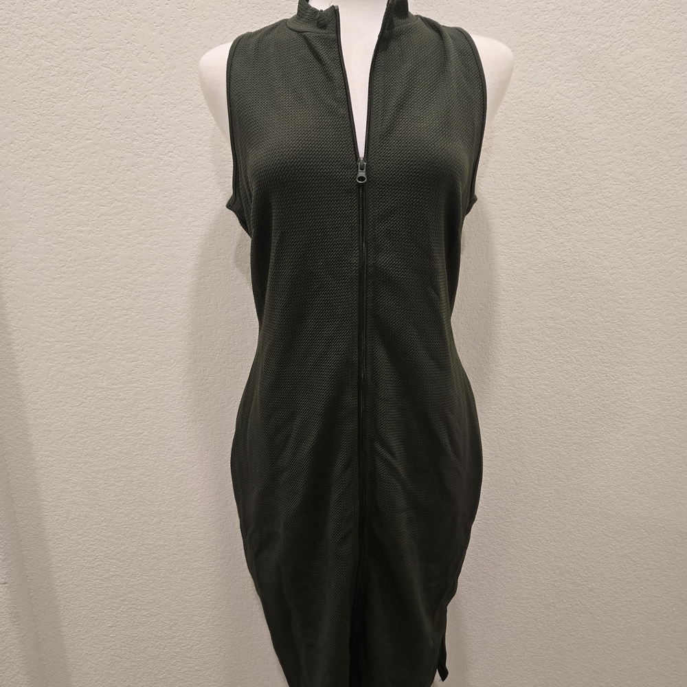 New Fashion Nova Sleeveless Bodycon Green Zip-Up Dress